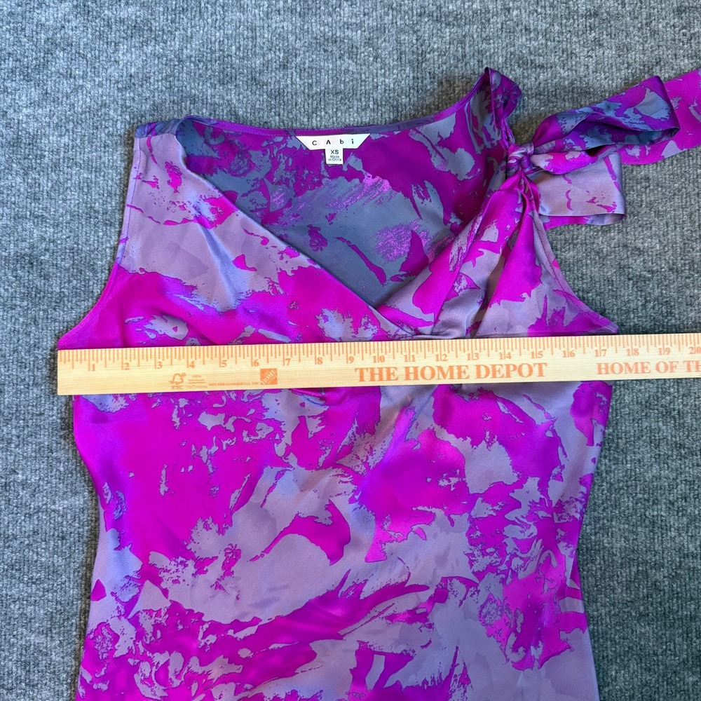 Cabi 100% Silk Floral Cowl Neck Sleeveless Top Pink Purple Grey Tie Accent Sz XS - Picture 8 of 9